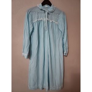 Vintage Miss Siren Nightgown Duvelon Robin Blue Size Medium Lace Cottagecore 70s